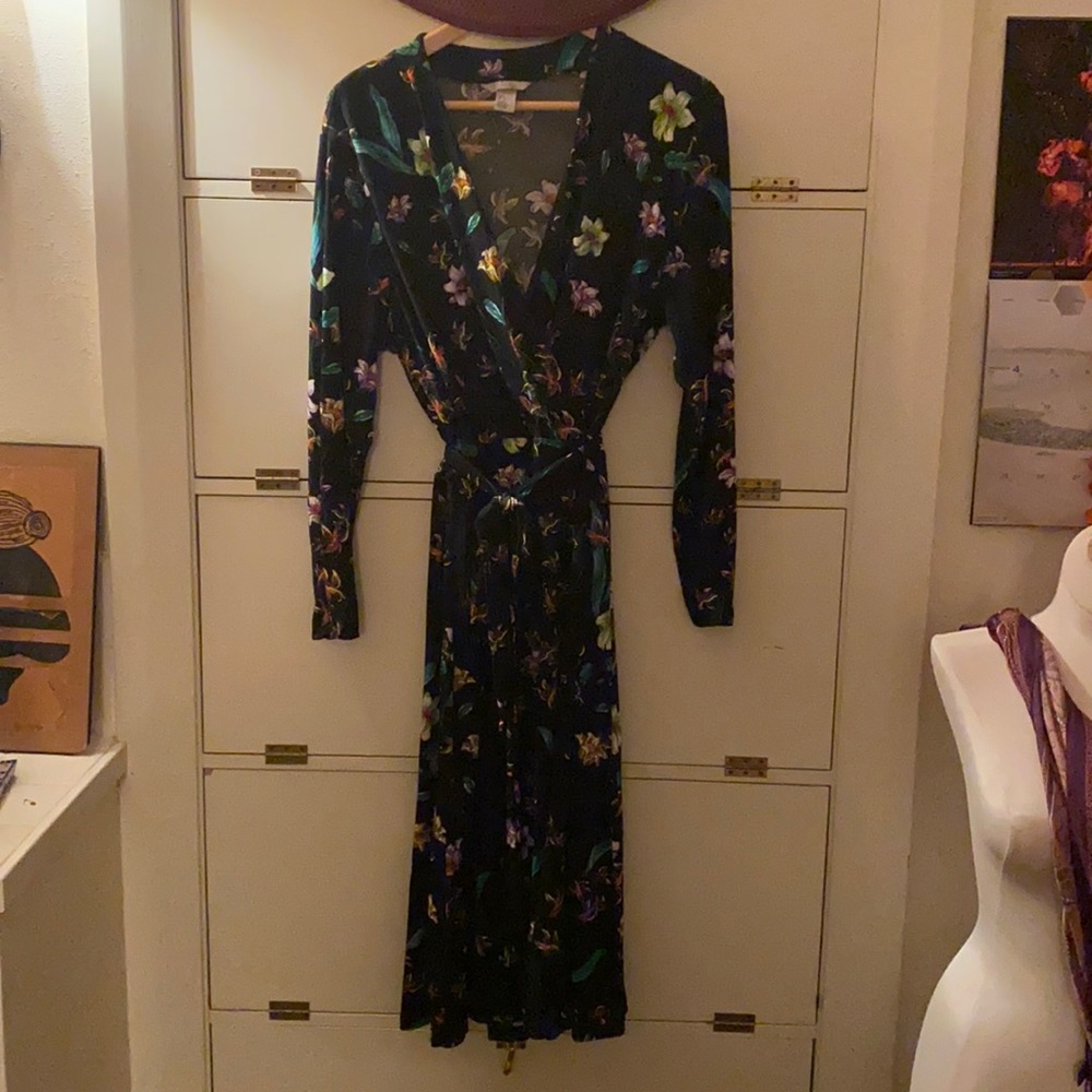 H and M size large black and floral wrap dress.